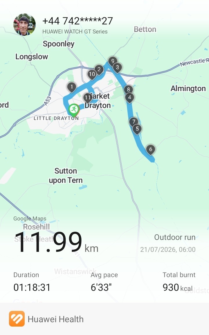 12km Walk Run Training Session from Market Drayton to Tyrley Lock