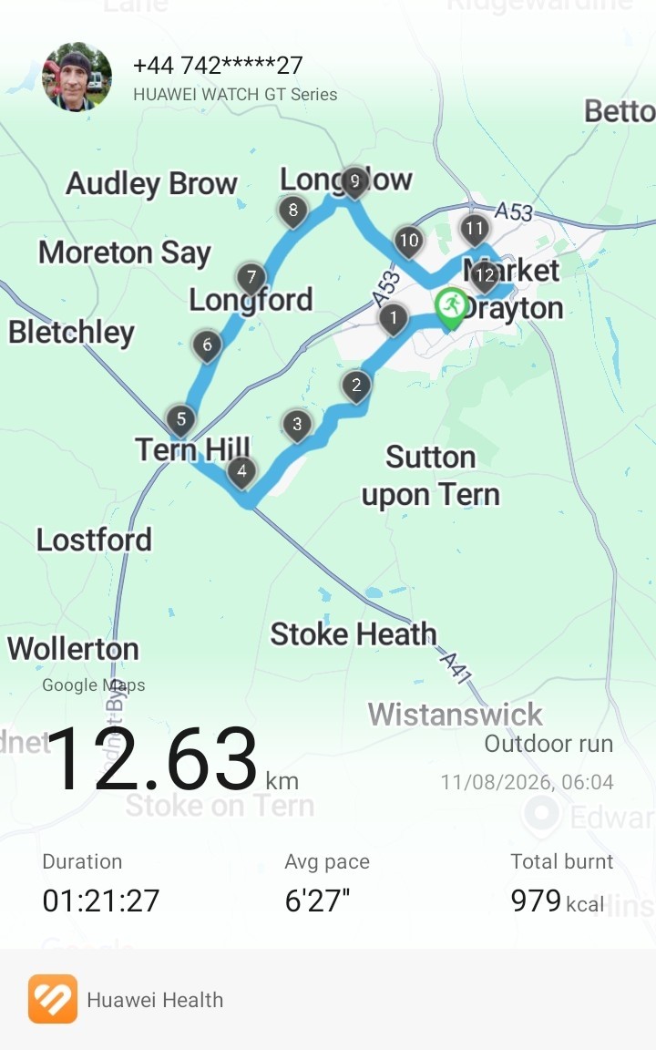 12.63km Walk, Jog and Progressive Run Session
