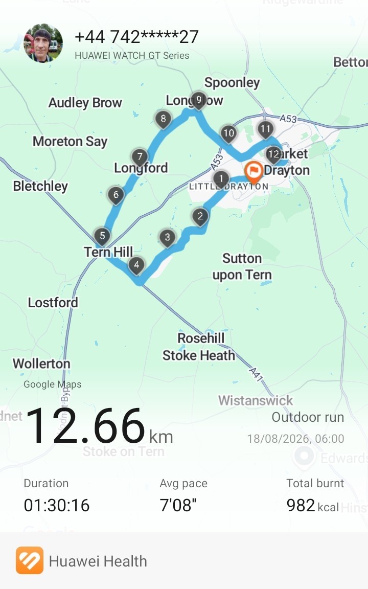 Structured 12.66 km Exercise on an Undulating Route